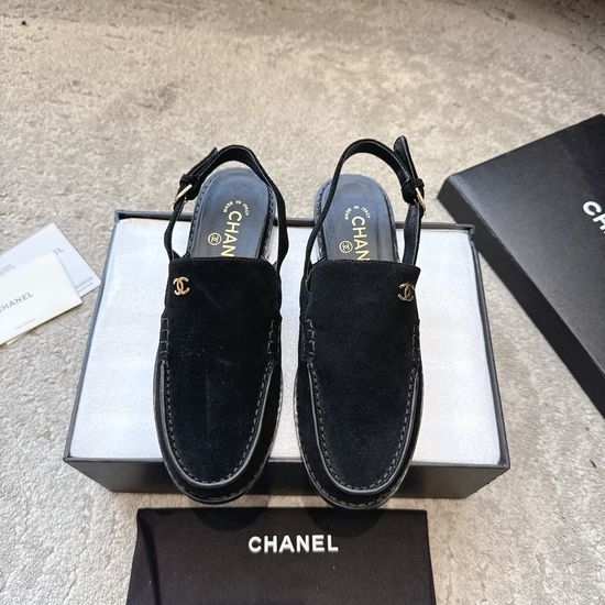 Chanel Rhinestone Buckle Suede Leather Loafers