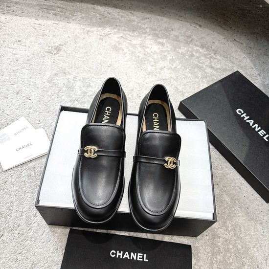 Chanel Rhinestone Buckle Leather Cutout Loafer Sandals