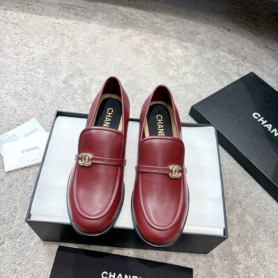 Chanel Rhinestone Buckle Leather Cutout Loafer Sandals