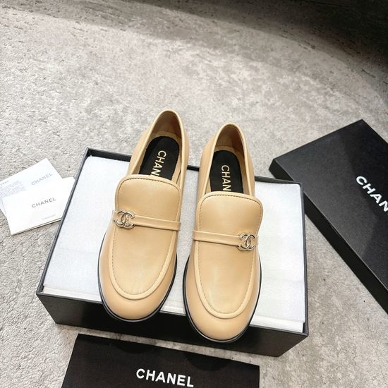 Chanel Rhinestone Buckle Leather Cutout Loafer Sandals