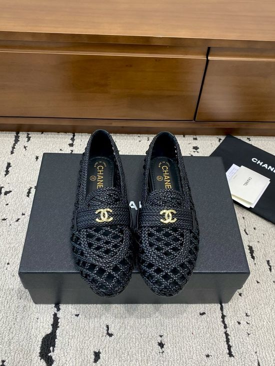 Chanel Woven Loafer Shoes with Classic Metal Accent
