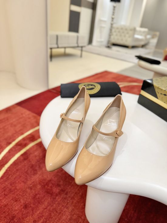 Christian Louboutine Button Decor Chunky Heel Almond Toe Pumps