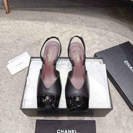 Chanel Color Block Square Toe Low Heel Leather Sandals