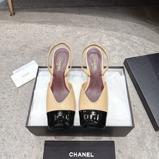 Chanel Color Block Square Toe Low Heel Leather Sandals