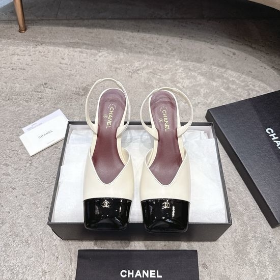 Chanel Color Block Square Toe Low Heel Leather Sandals