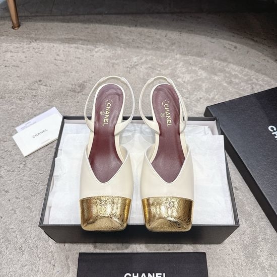 Chanel Color Block Square Toe Low Heel Leather Sandals