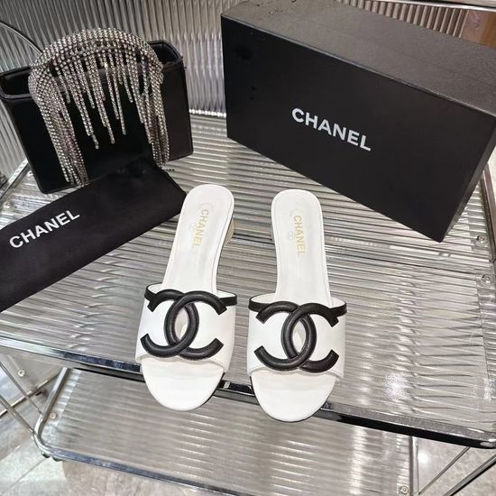 Chanel Elegant Chunky Heel Slide Sandals Premium Leather Upper
