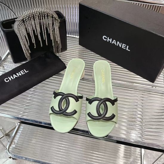 Chanel Elegant Chunky Heel Slide Sandals Premium Leather Upper