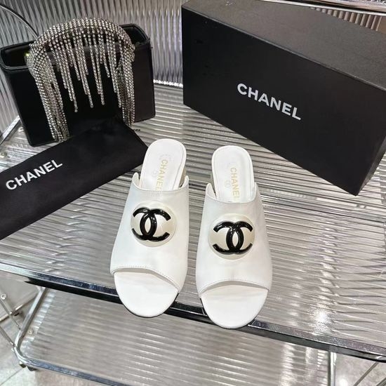 Chanel Elegant Chunky Heel Slide Sandals Premium Leather Upper
