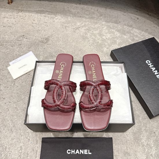 Chanel Square Toe Leather High Heel Slide Sandals
