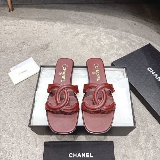 Chanel Square Toe Leather High Heel Slide Sandals