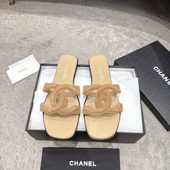 Chanel Square Toe Leather High Heel Slide Sandals