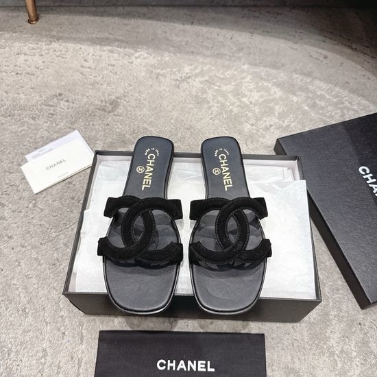 Chanel Square Toe Leather High Heel Slide Sandals