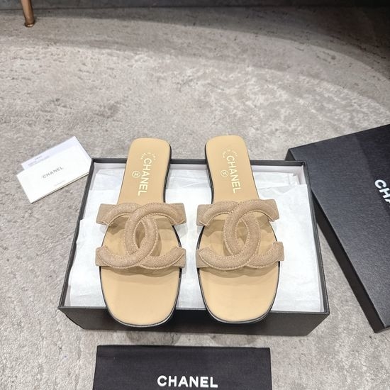Chanel Square Toe Leather High Heel Slide Sandals