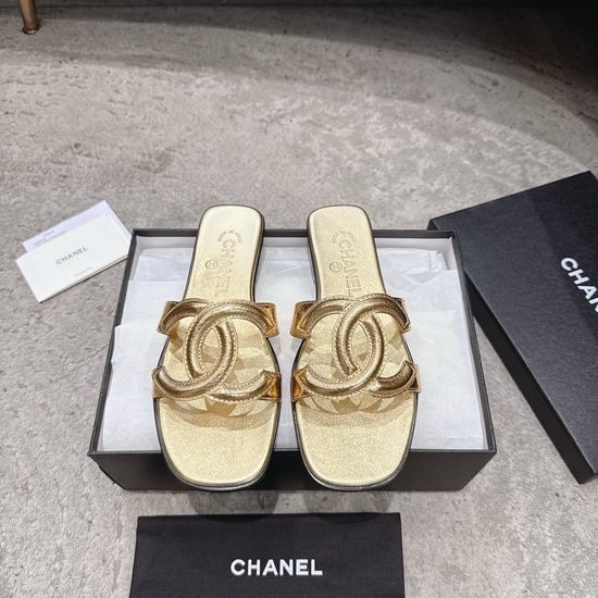 Chanel Square Toe Leather High Heel Slide Sandals