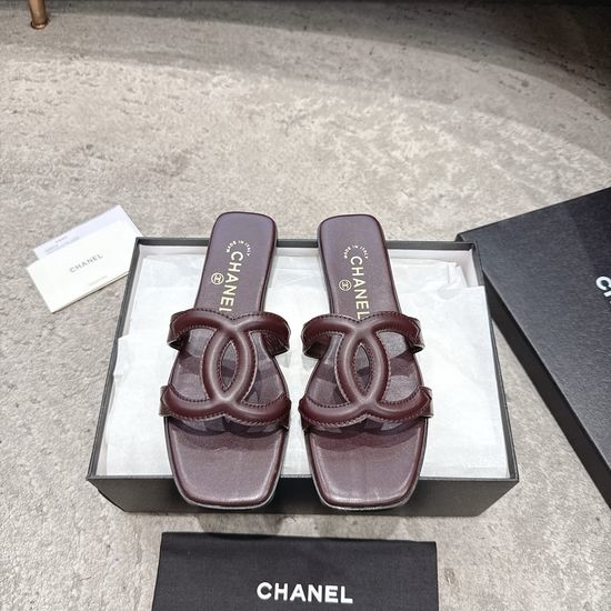 Chanel Square Toe Leather High Heel Slide Sandals