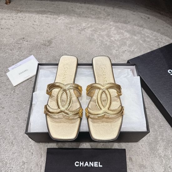 Chanel Square Toe Leather High Heel Slide Sandals