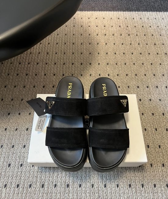 Prada Retro Chunky Double-Band Slides for Casual Style