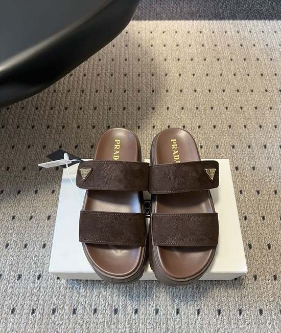 Prada Retro Chunky Double-Band Slides for Casual Style