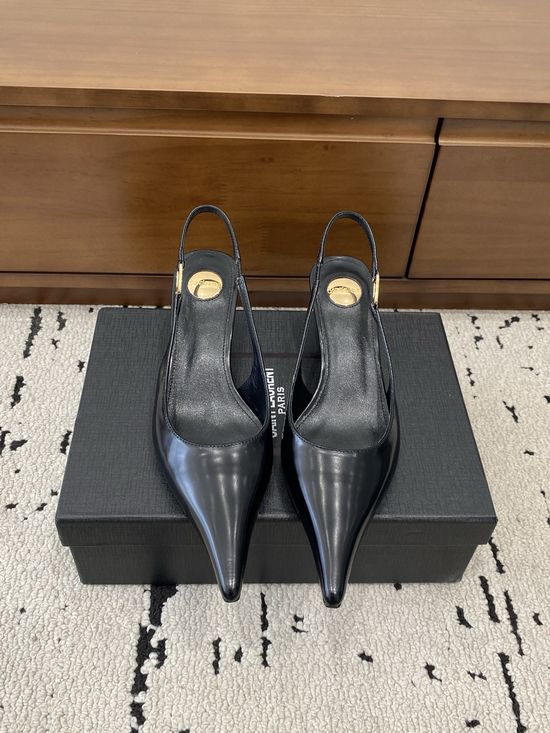 Yves Saint Laurent Pointed Toe Chain Detail Kitten Heel Mule Sandals