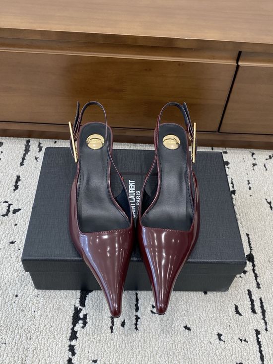 Yves Saint Laurent Pointed Toe Chain Detail Kitten Heel Mule Sandals