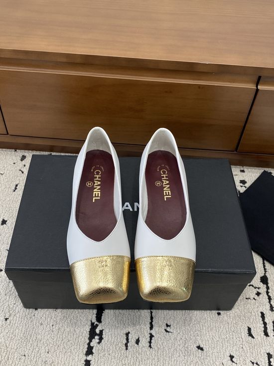 Chanel Color Block Chunky Heel Square Toe Mary Jane Flats