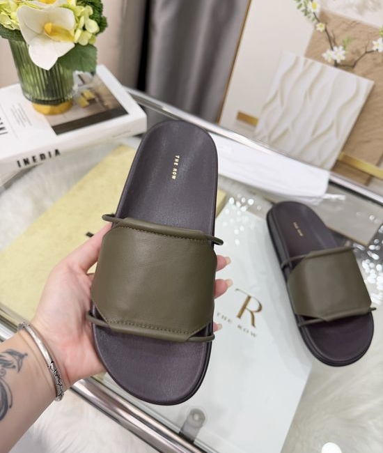 The Row Lambskin Leather Slip On Flat Slide Sandals