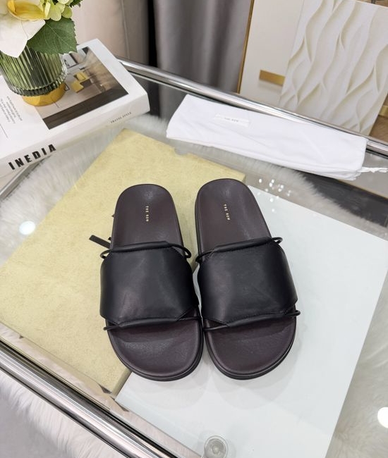 The Row Lambskin Leather Slip On Flat Slide Sandals