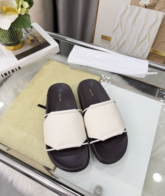 The Row Lambskin Leather Slip On Flat Slide Sandals