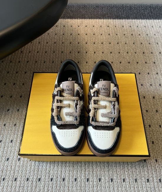 Fendi Retro Color-Block Sneakers with Signature Laces
