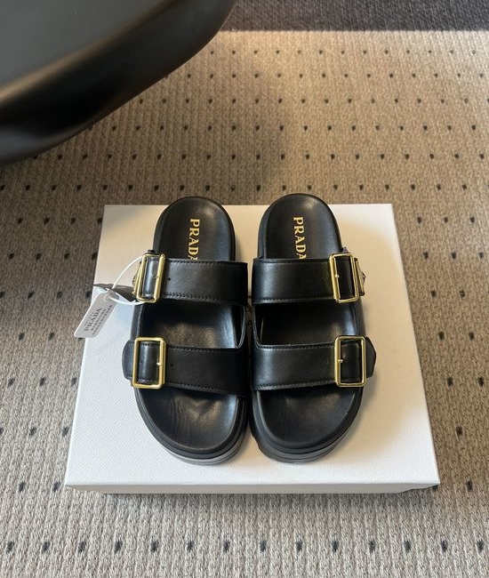 Prada Double Buckle Platform Slide Sandals Soft Cushioned Sole