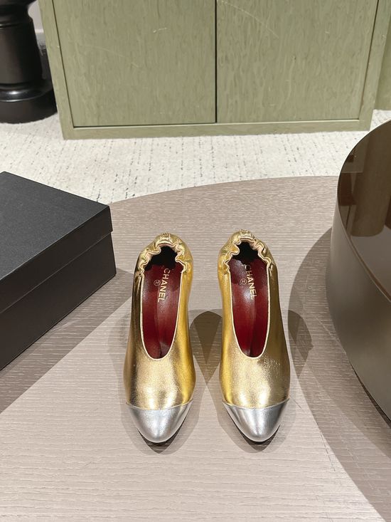 Chanel Colorblock Pointed Heel Pumps with Adjustable Elastic Strap
