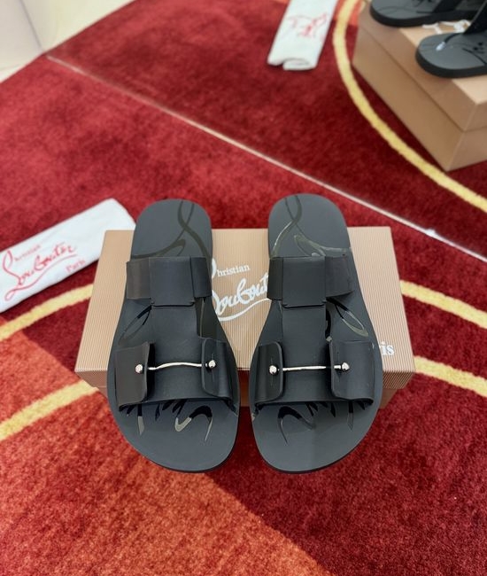 Christian Louboutine Embellished Beaded Rubber Slip On Slide Sandals