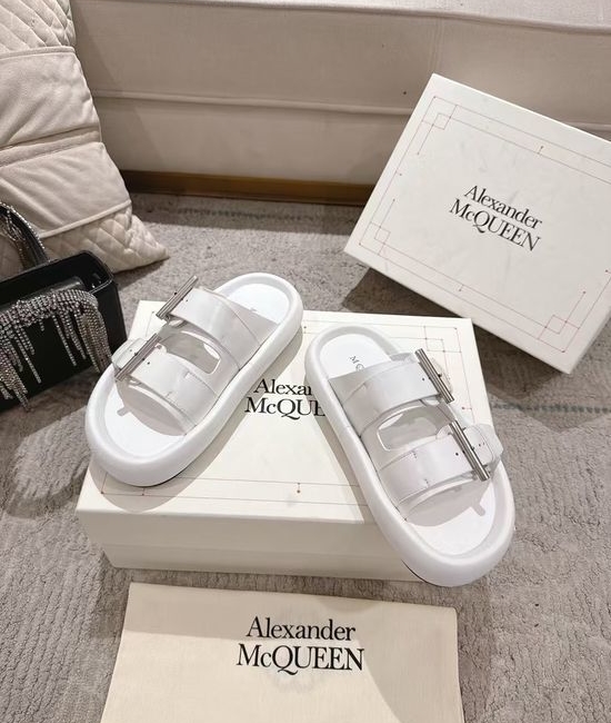McQueen Genuine Leather Double Buckle Casual Slides