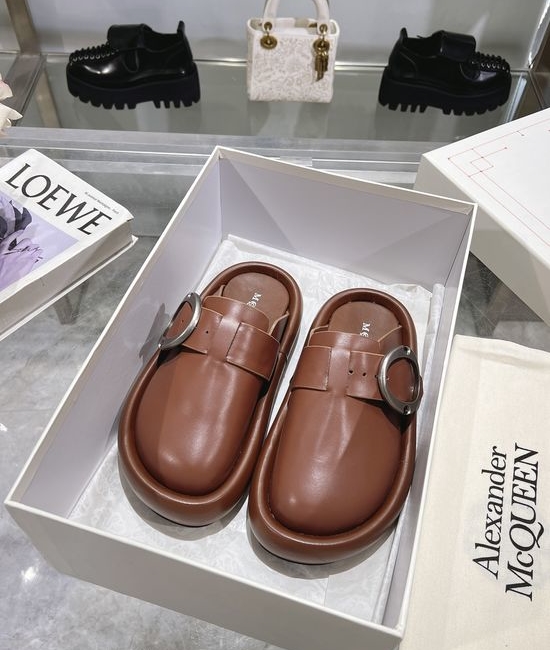 McQueen Genuine Leather Double Buckle Casual Slides