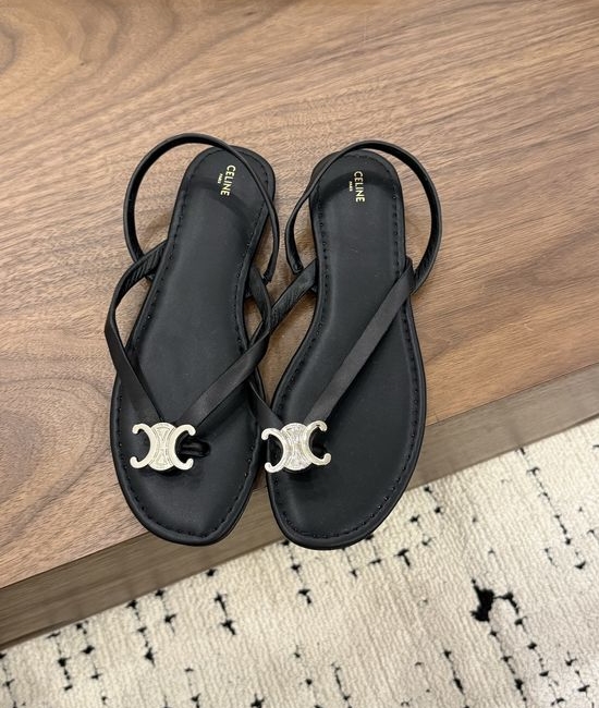 Celine Leather Sandals with Metal Emblem Comfortable Lining Four Colors
