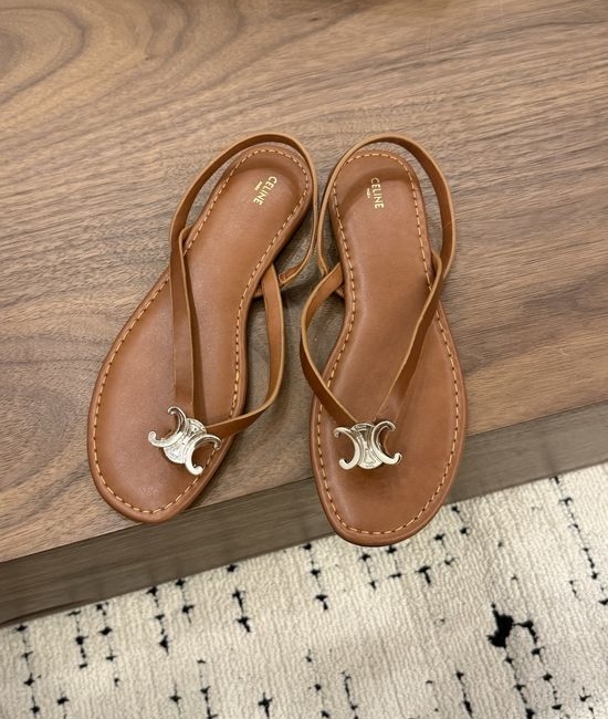 Celine Leather Sandals with Metal Emblem Comfortable Lining Four Colors
