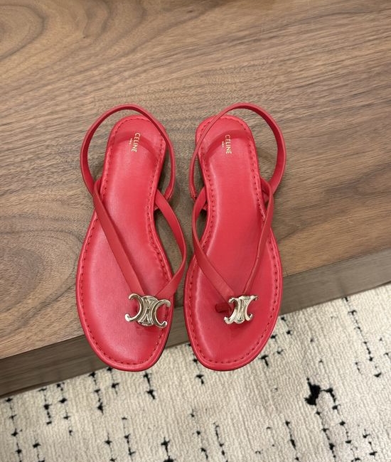 Celine Leather Sandals with Metal Emblem Comfortable Lining Four Colors