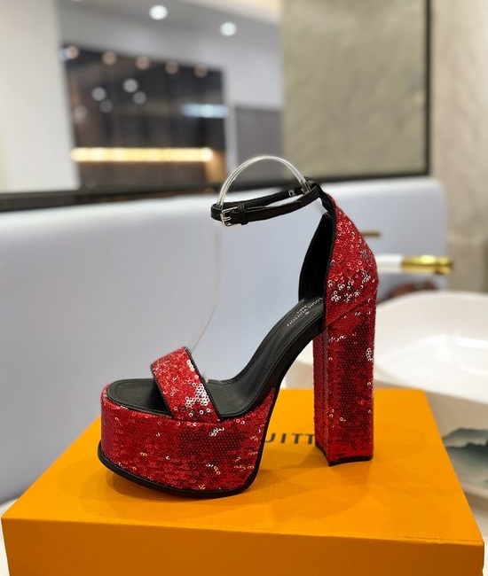Louis Vuitton LV Sparkling Sequined High Heel Sandals Comfortable Lining