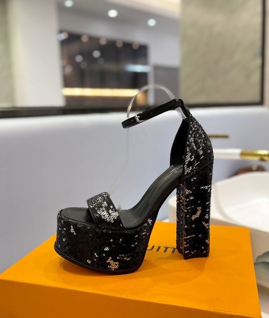 Louis Vuitton LV Sparkling Sequined High Heel Sandals Comfortable Lining