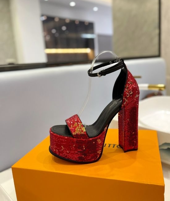 Louis Vuitton LV Sparkling Sequined High Heel Sandals Comfortable Lining