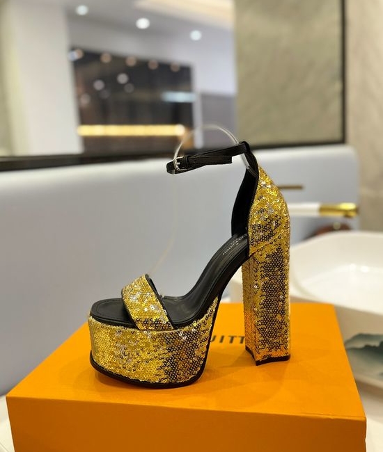Louis Vuitton LV Sparkling Sequined High Heel Sandals Comfortable Lining