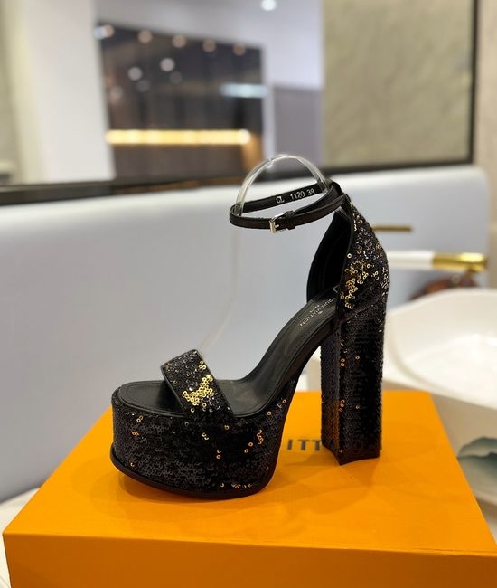 Louis Vuitton LV Sparkling Sequined High Heel Sandals Comfortable Lining