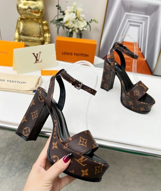 Louis Vuitton LV Rhinestone Buckle Platform Heels Premium Denim Leather Upper Soft Insole