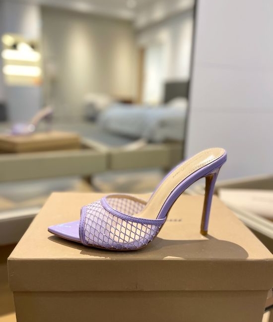 Gianvito Rossi Rhinestone Mesh Mule Stiletto Sandals Premium Leather Sole