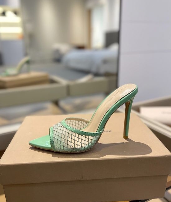 Gianvito Rossi Rhinestone Mesh Mule Stiletto Sandals Premium Leather Sole