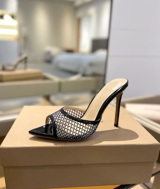 Gianvito Rossi Rhinestone Mesh Mule Stiletto Sandals Premium Leather Sole