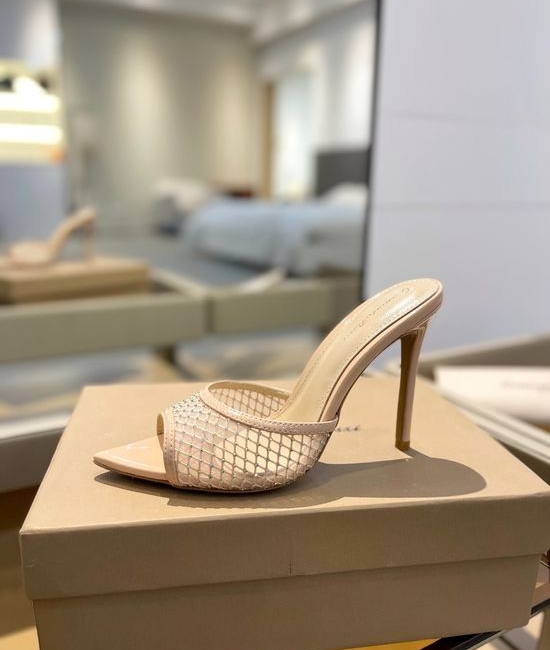 Gianvito Rossi Rhinestone Mesh Mule Stiletto Sandals Premium Leather Sole