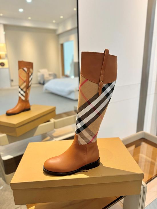 Burberry Classic Plaid Low Heel Genuine Leather Ankle Boots
