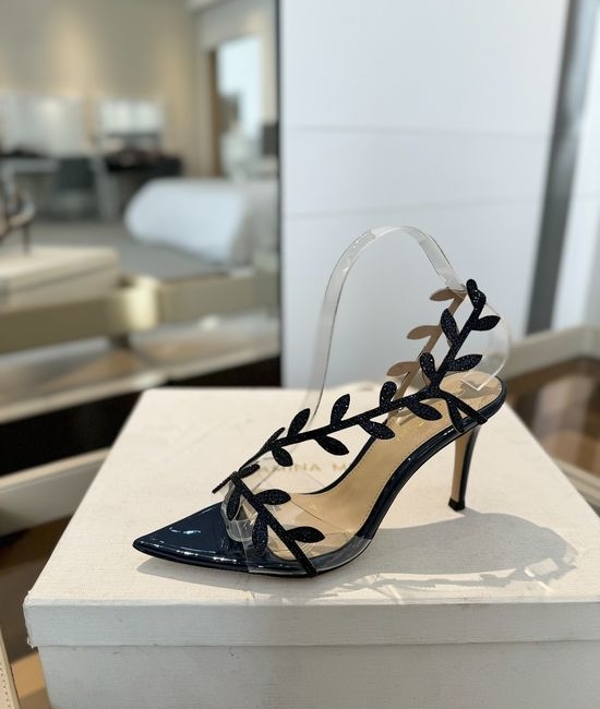 Gianvito Rossi Rhinestone Pointed Toe High Heel Slide Sandals